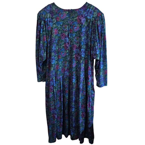 Vintage Drop Waist Dress Women 2X Floral 80s Glam Rock Pleated Festival Cottage - Picture 2 of 9